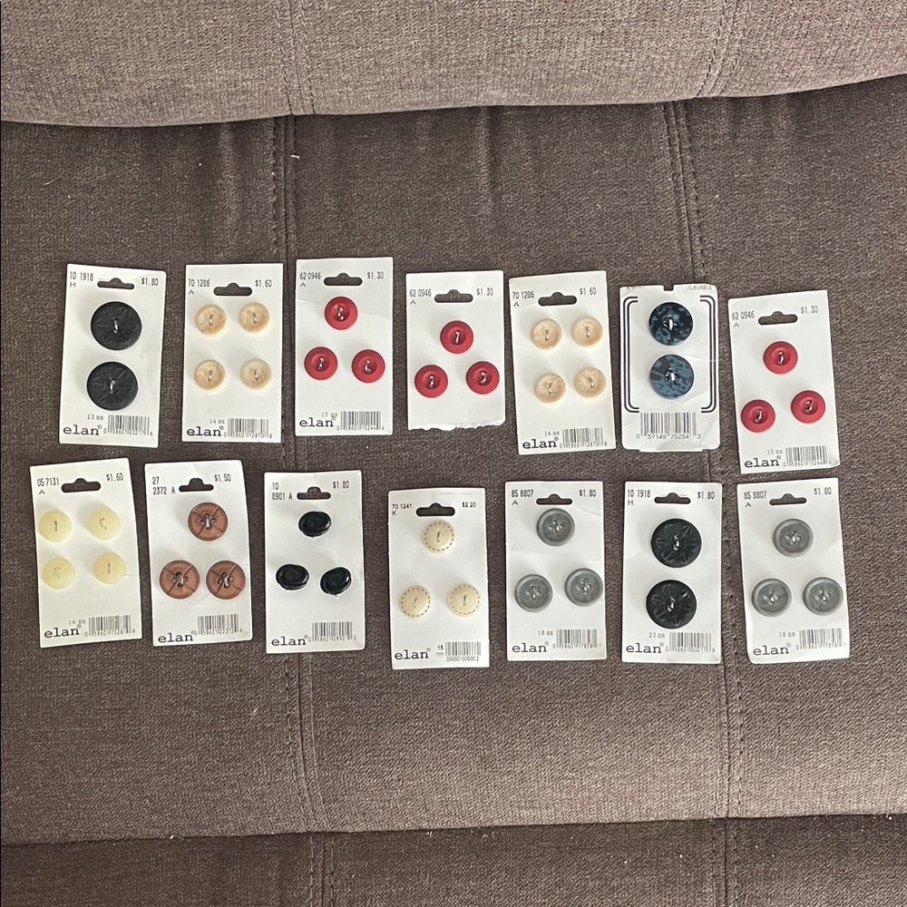 Vintage Elan Button Collection in Red, Black, Cream, and Gray